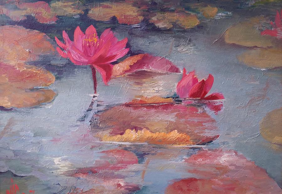 Pink waterlilies Painting by Vali Irina Ciobanu