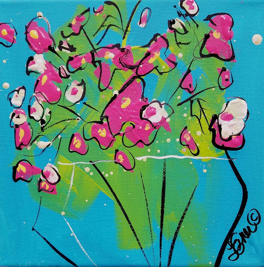 Pink  White Sweetpeas Painting by Terri Einer