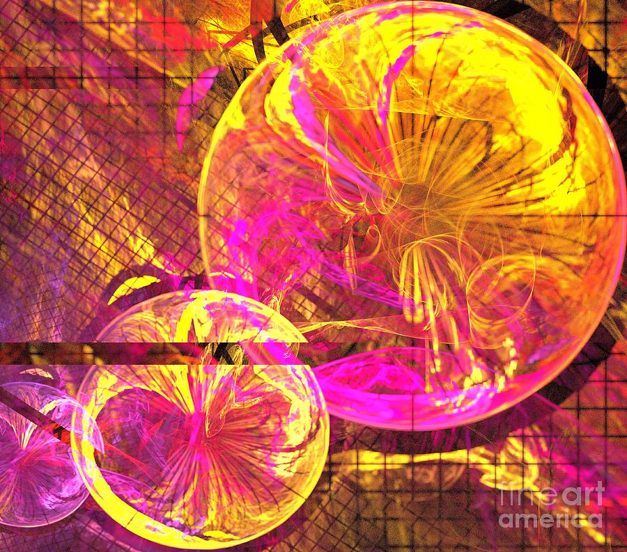 Abstract Digital Art - Pink Yellow Planets by Kim Sy Ok