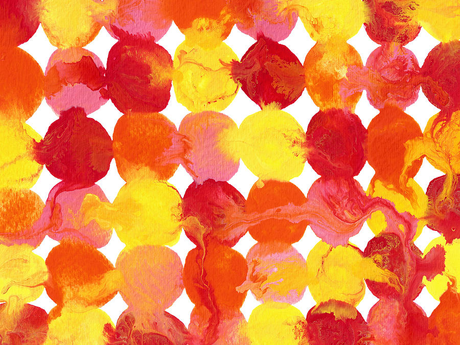 Pink Yellow Red Orange Flowing Paint Circle Pattern 2 Painting by Amy Vangsgard