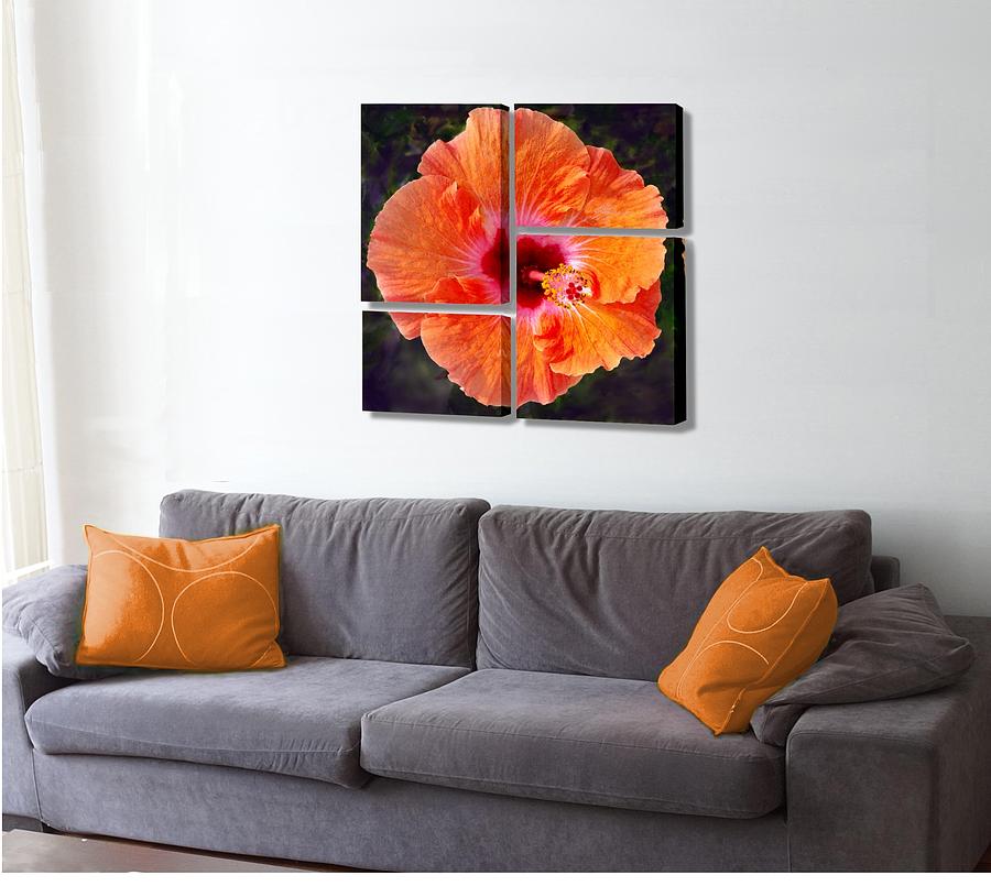 Pinkish Orange Hibiscus split on the wall Digital Art by Stephen Jorgensen