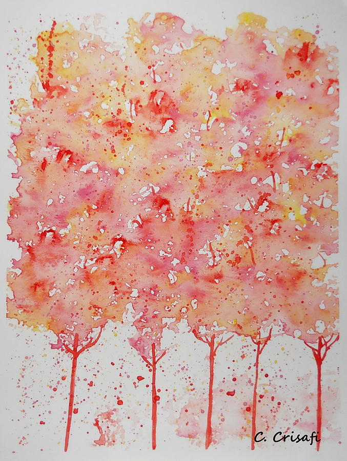 Pinkish Watercolor Trees Painting by Carol Crisafi