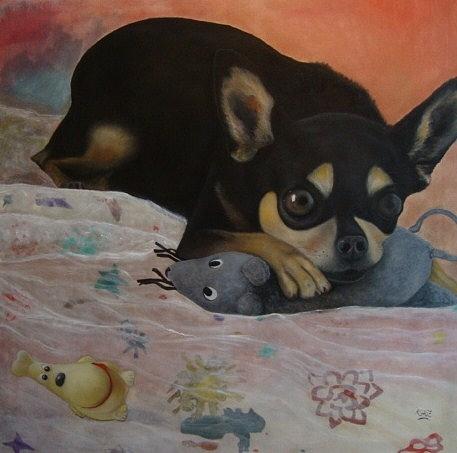 Chihuahua Painting - Pinky playing by Ralf Glasz
