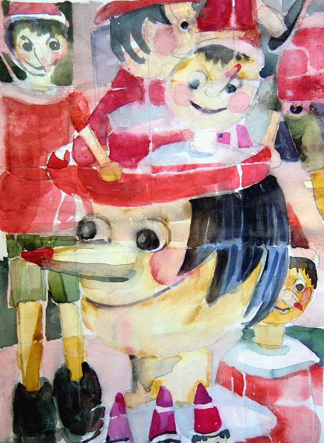 Pinocchios in the Window Reflections Painting by Mindy Newman