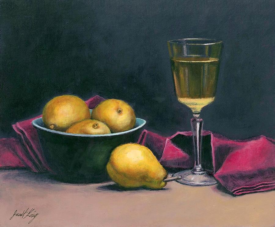 Pinot and Pears Still Life Painting by Janet King