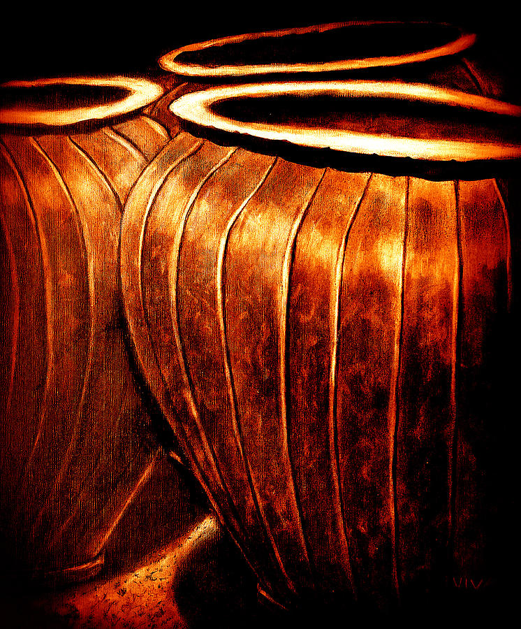 Pinstripe Copper Pots Painting by VIVA Anderson