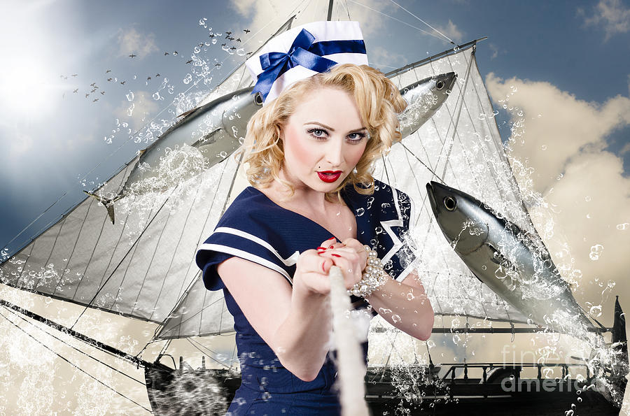 Pinup american military girl pulling sea anchor  Photograph by Jorgo Photography
