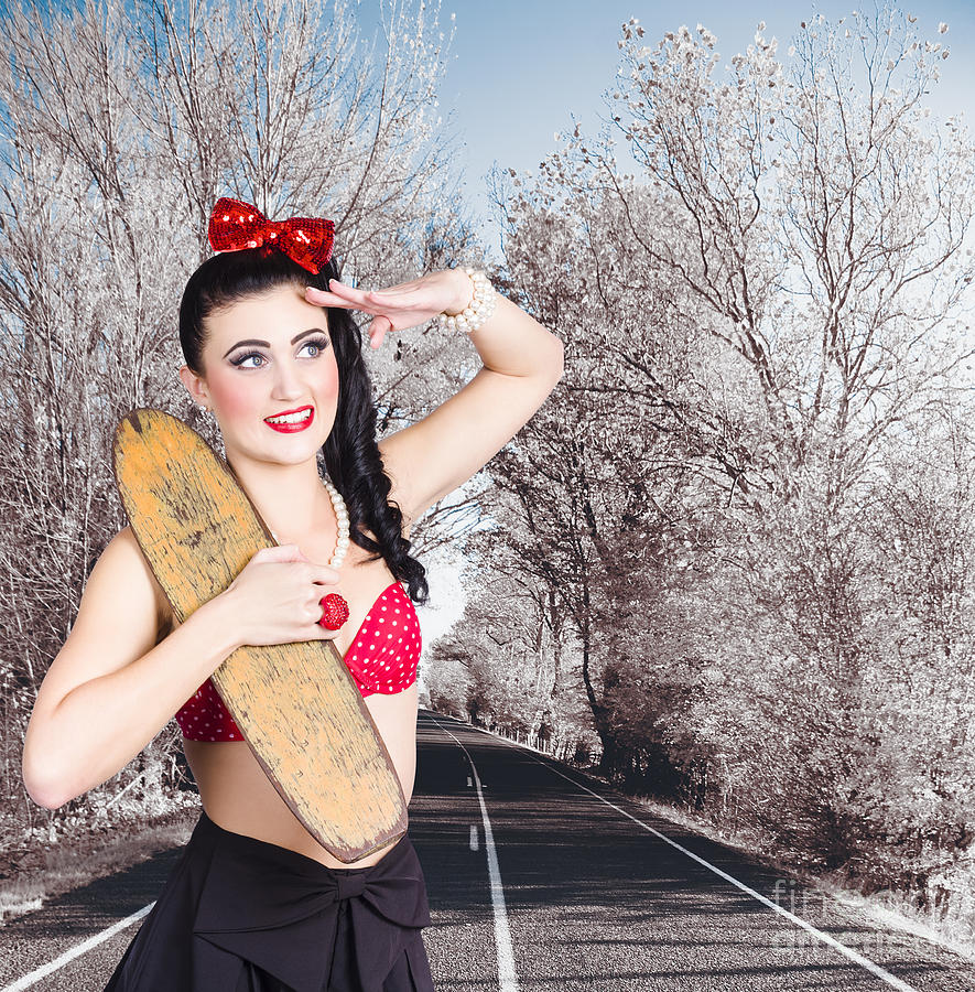 Pinup skateboarder woman in punk glam fashion Photograph by Jorgo Photography