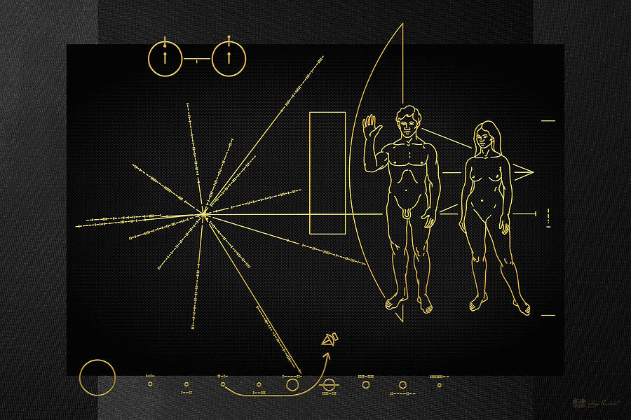 Pioneer 10-11 Plaque on Black Canvas Digital Art by Serge Averbukh