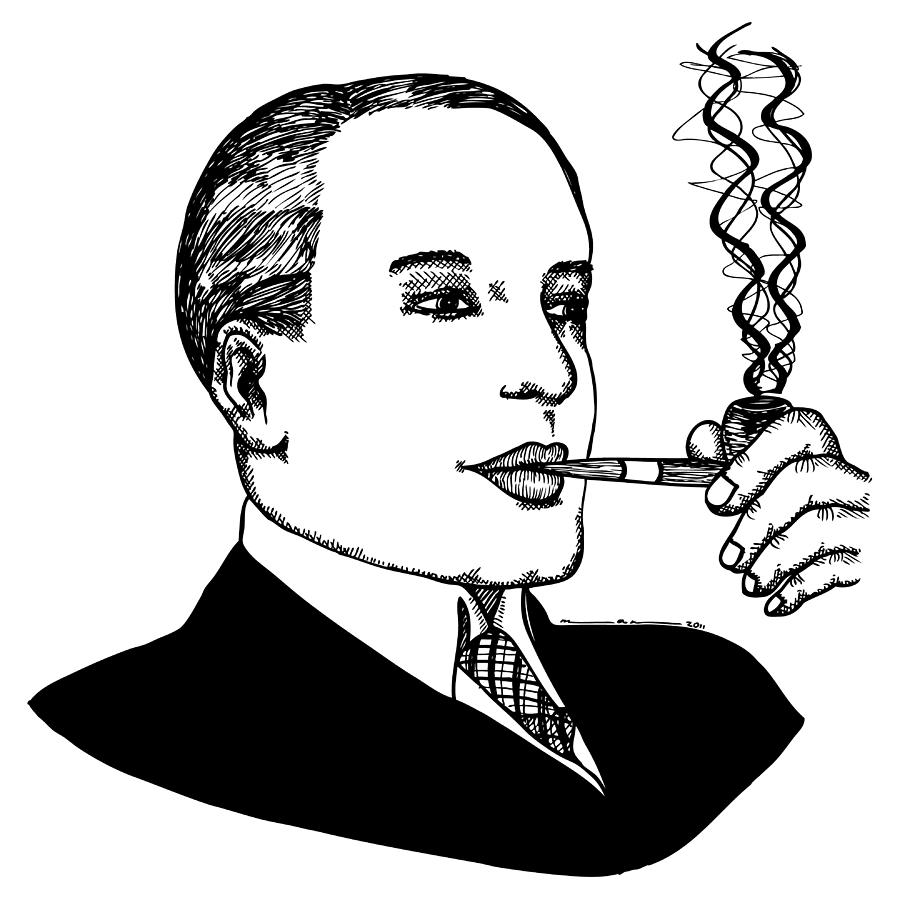 Vintage Drawing - Pipe Smoking by Karl Addison