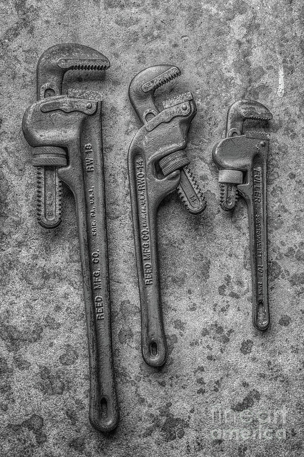 Pipe Wrenches Black and White Photograph by Randy Steele