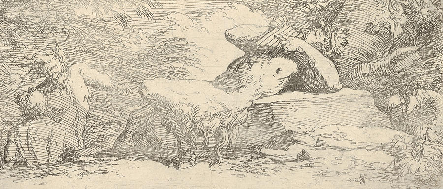 Piping satyr and two fauns Relief by Salvator Rosa
