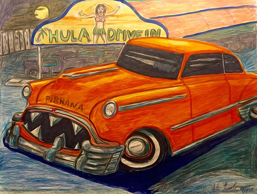 Car Painting - Piranha Classic car art by Larry Lamb