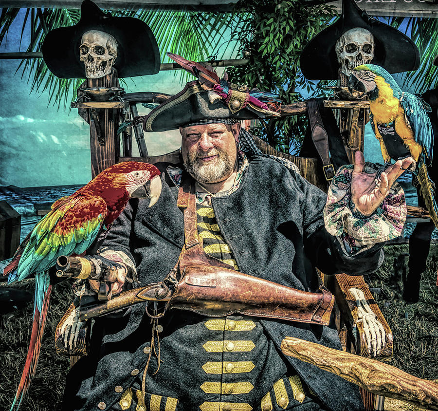 Pirate Captain And Parrots Photograph by Garry Gay