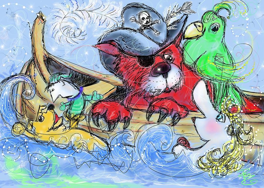 Pirate in the pond Digital Art by Debra Baldwin