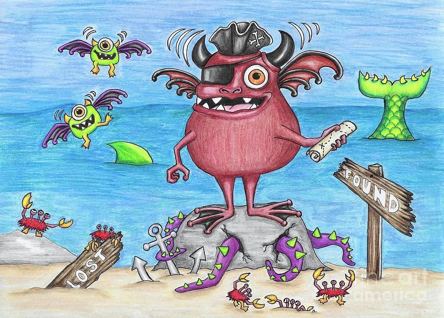Fantasy Drawing - Ahoy the Pirate Monster by Lauren LaFontaine