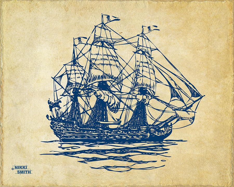 Pirate Ship Artwork - Vintage Digital Art by Nikki Marie Smith