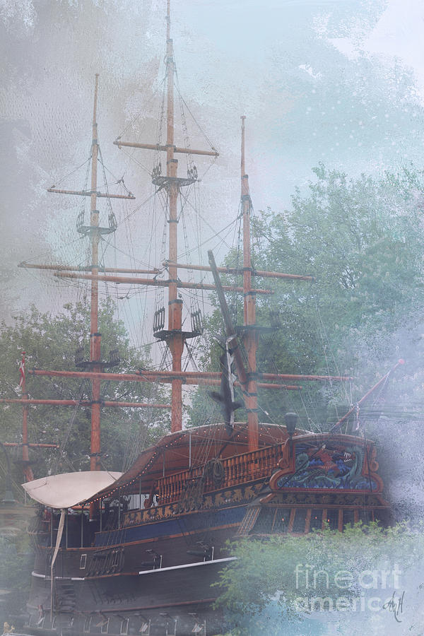 Pirate Ship Hiding in Cove Digital Art by Victoria Harrington