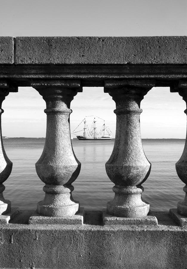 Black And White Photograph - Pirate Ship in the bay by David Lee Thompson