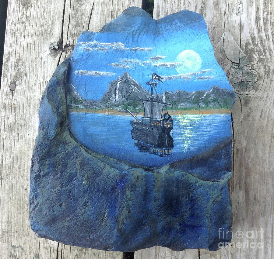 Pirate Ship rock painting Painting by Monika Shepherdson