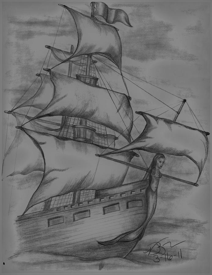 Mermaid Photograph - Pirate Ship Sketch by Vickie Roche