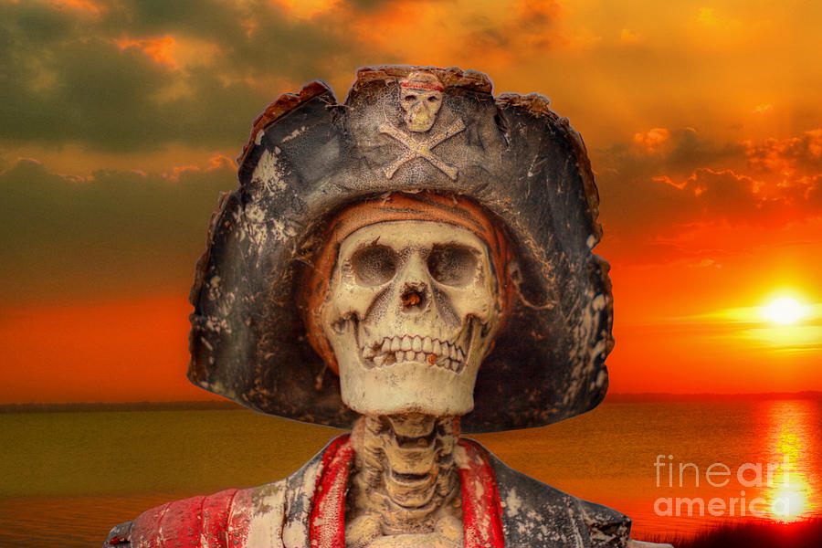 Pirate Skeleton Sunset Digital Art by Randy Steele