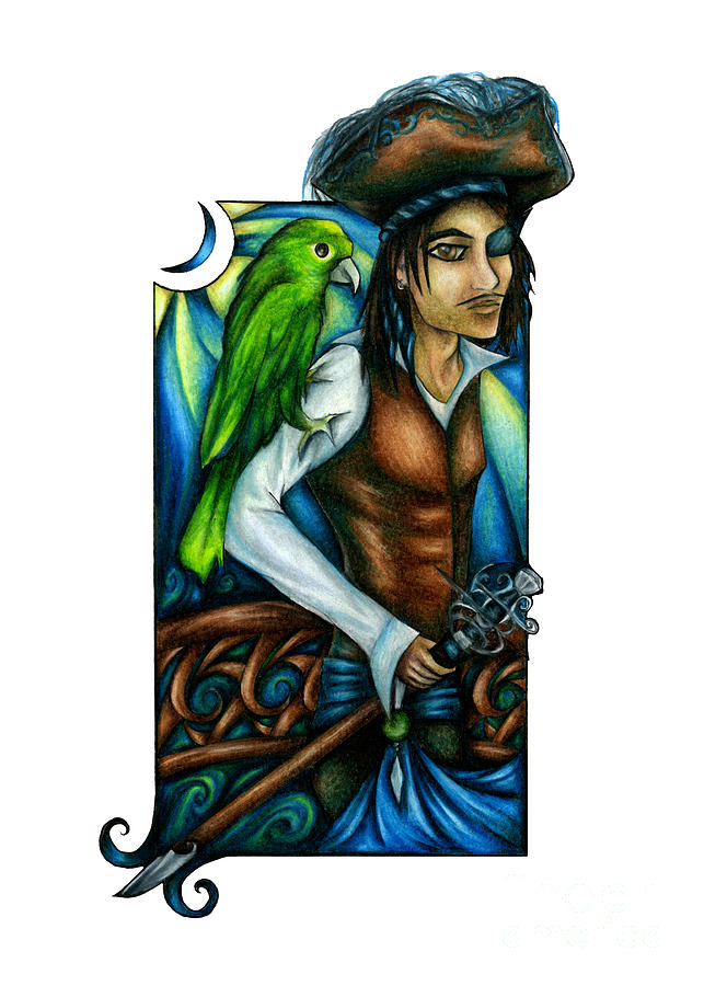 Pirate With Parrot Art Drawing by Kristin Aquariann