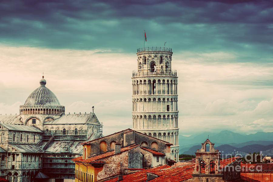 Pisa Cathedral with the Leaning Tower panorama. Unique rooftop view Photograph by Michal Bednarek
