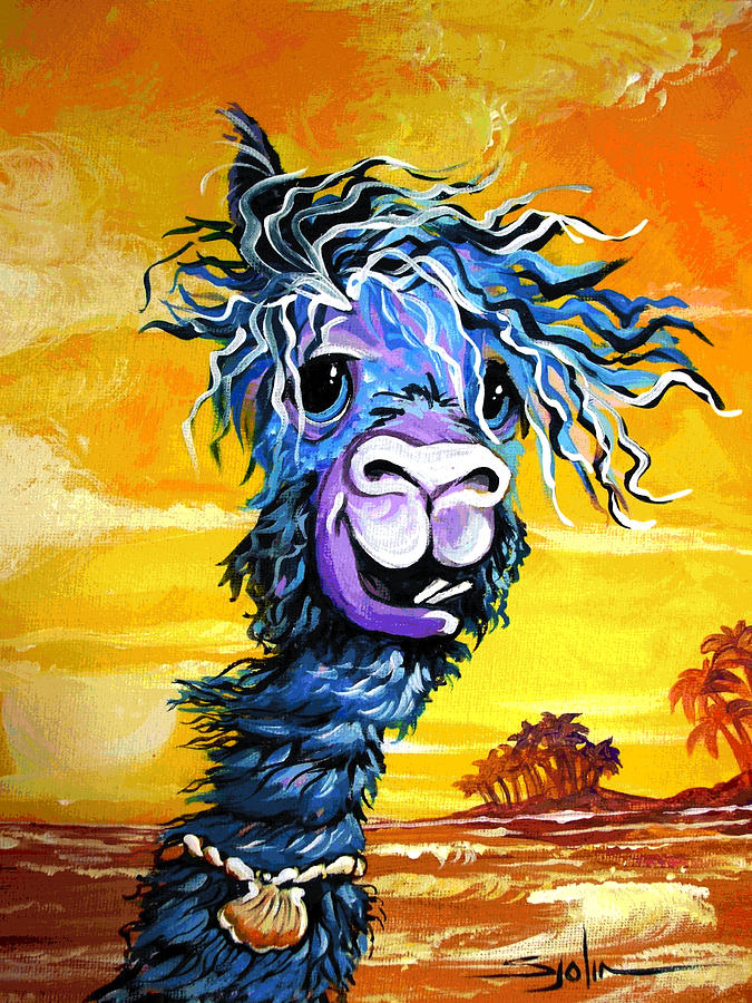 Pisco the surfing Alpaca Painting by Patty Sjolin