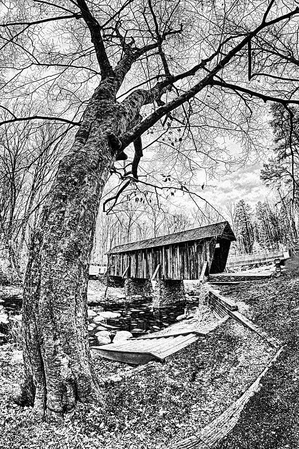 Pisgah Covered Bridge in North Carolina BW Photograph by Dan Carmichael