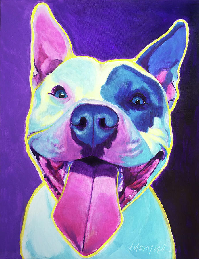 Dog Painting - Pit Bull - Big Louie by Dawg Painter