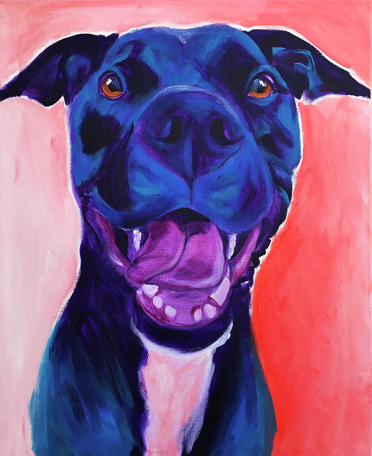 Dog Painting - Pit Bull - Chrysanthemum by Dawg Painter