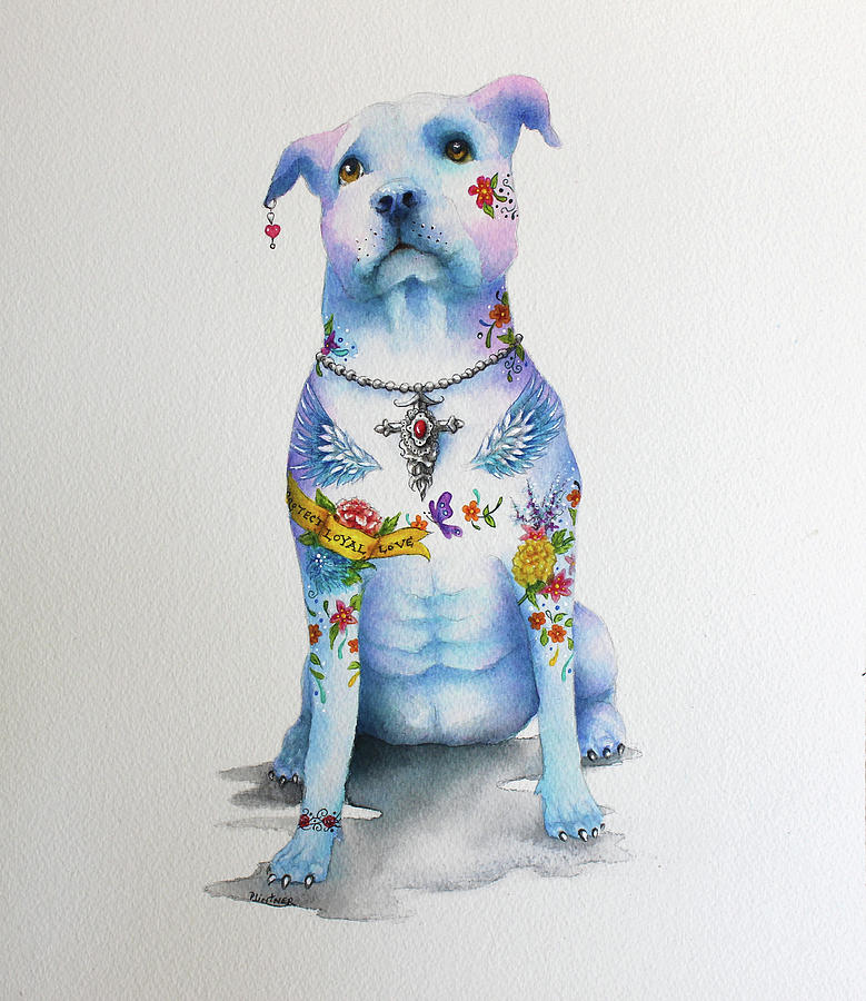 Pit Bull Penny Tattoo Dog Mixed Media by Patricia Lintner