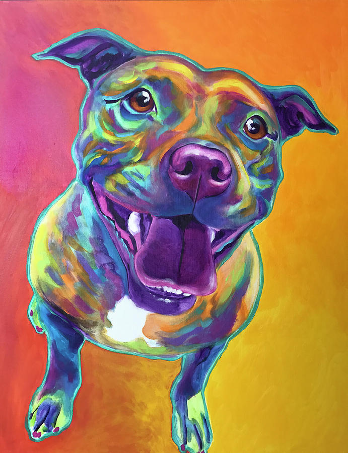 Dog Painting - Pit Bull - Rainbow by Dawg Painter