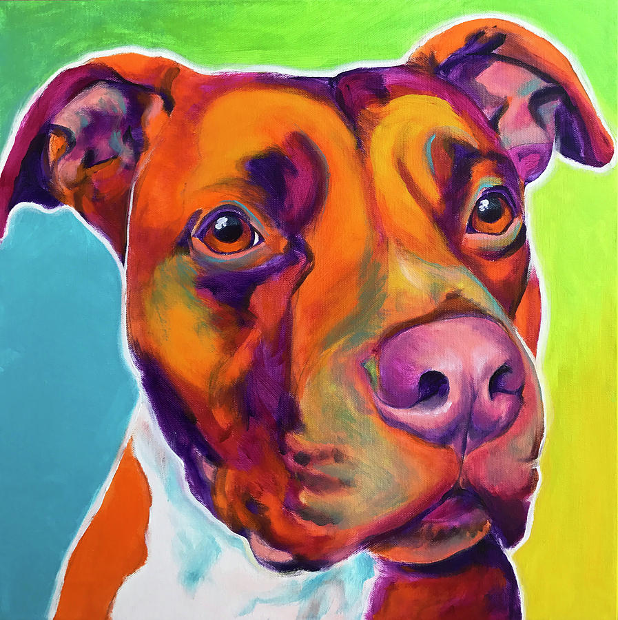 Dog Painting - Pit Bull - Red by Dawg Painter