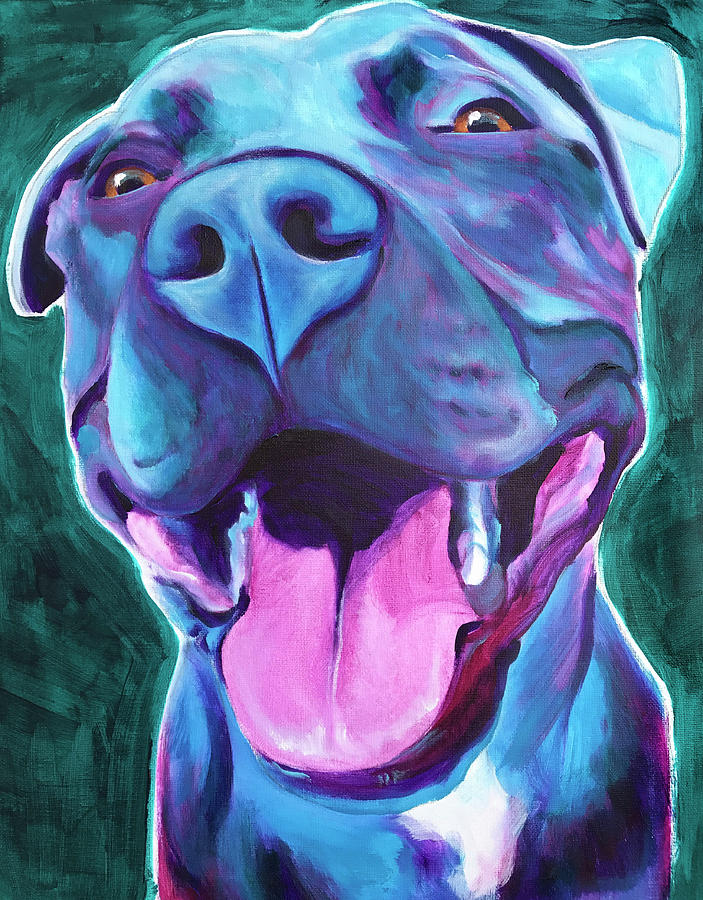 Dog Painting - Pit Bull - Sky Blue by Dawg Painter