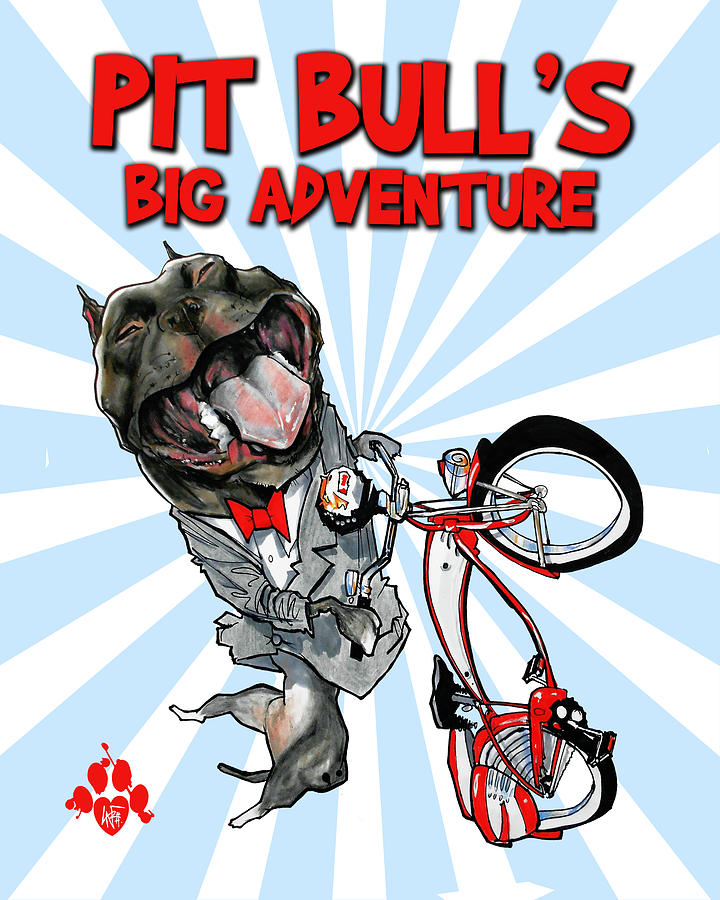 Dog Caricature Drawing - Pit Bulls Big Adventure Caricature by John LaFree