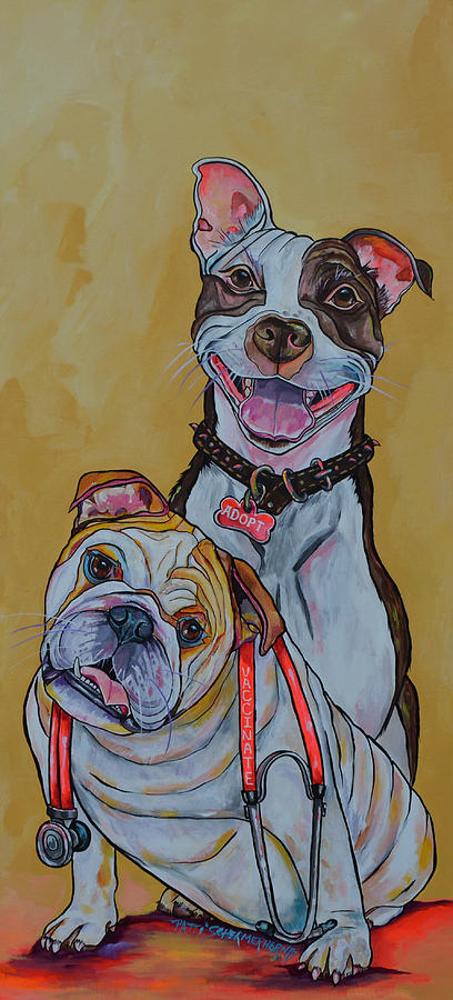 Pitbull and Bulldog Painting by Patti Schermerhorn
