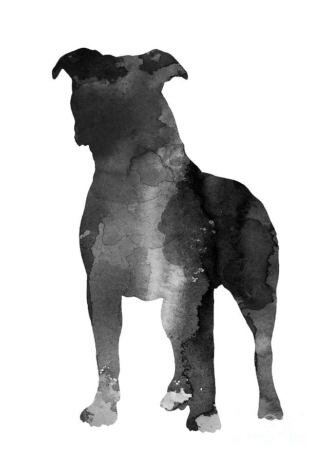 Abstract Painting - Pitbull silhouette minimalist painting by Joanna Szmerdt
