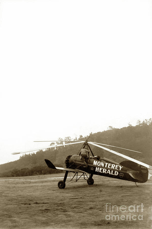 Airport Photograph - Pitcairn  Autogiro PCA-2 cn B-7 NC10761  Monterey Herald Circa 1931 by Monterey County Historical Society