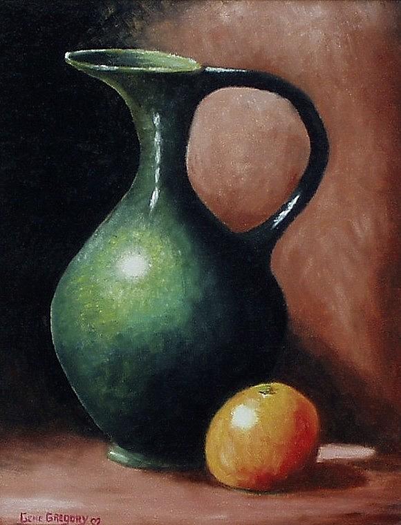 Pitcher and orange Painting by Gene Gregory