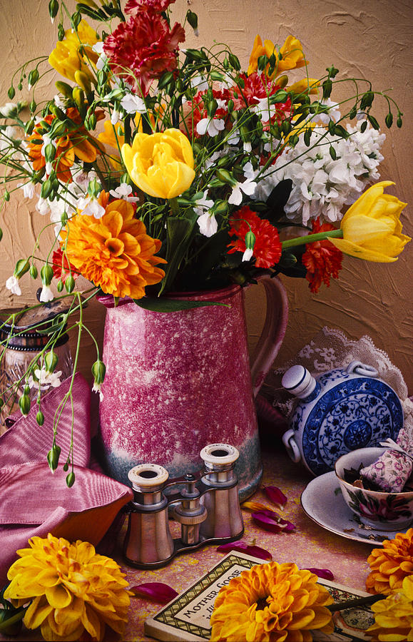 Still Life Photograph - Pitcher of flowers still life by Garry Gay