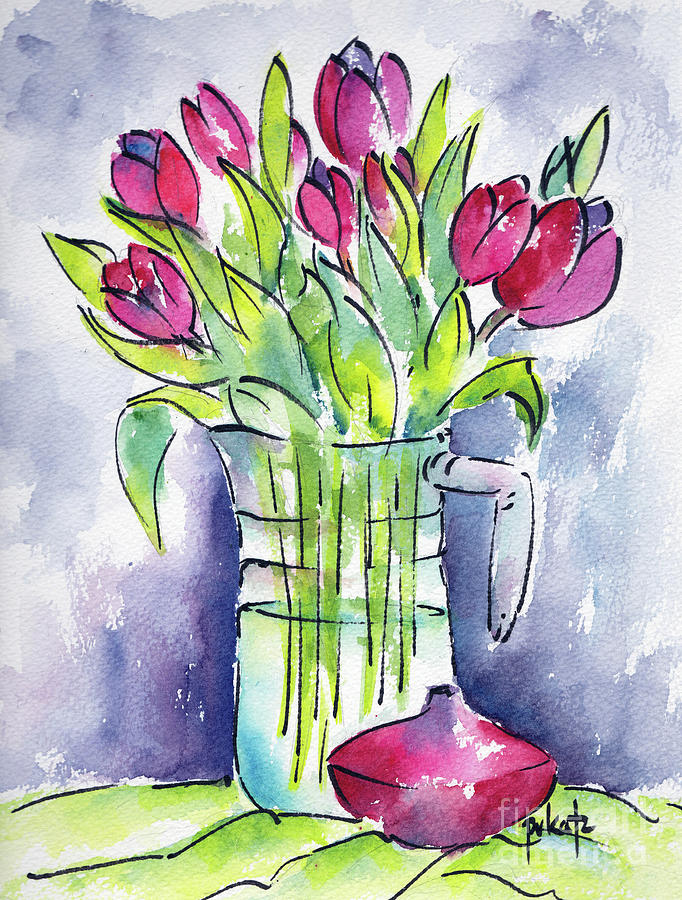 Pitcher Of Tulips Painting by Pat Katz