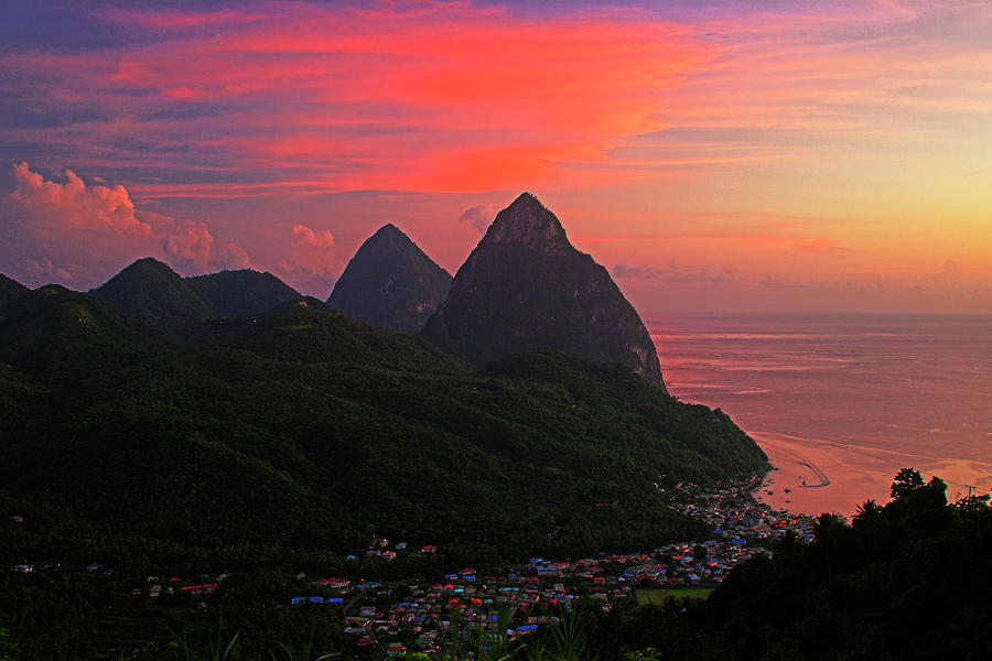 Pitons At Sunset- St Lucia Photograph by Chester Williams