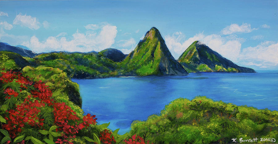 Landscape Painting - Pitons St Lucia by Kathy Barrett