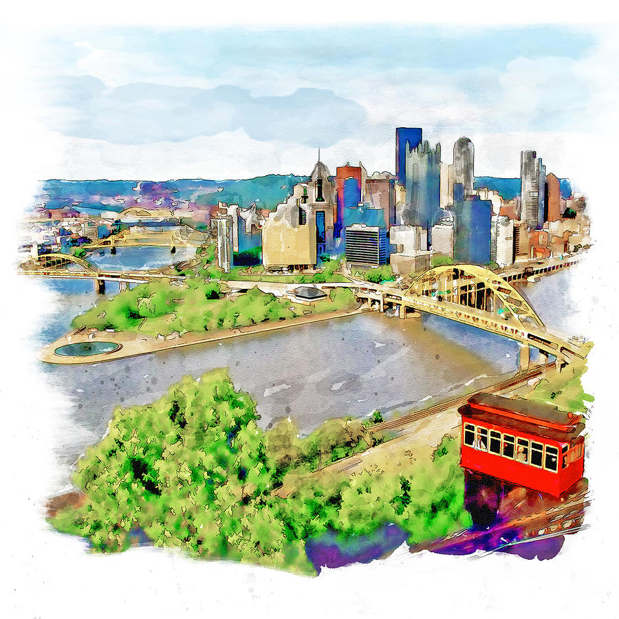 Pittsburgh Aerial View Painting by Marian Voicu