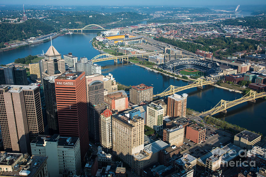 Pittsburgh Bridges and City Aerial View Photograph by Amy Cicconi