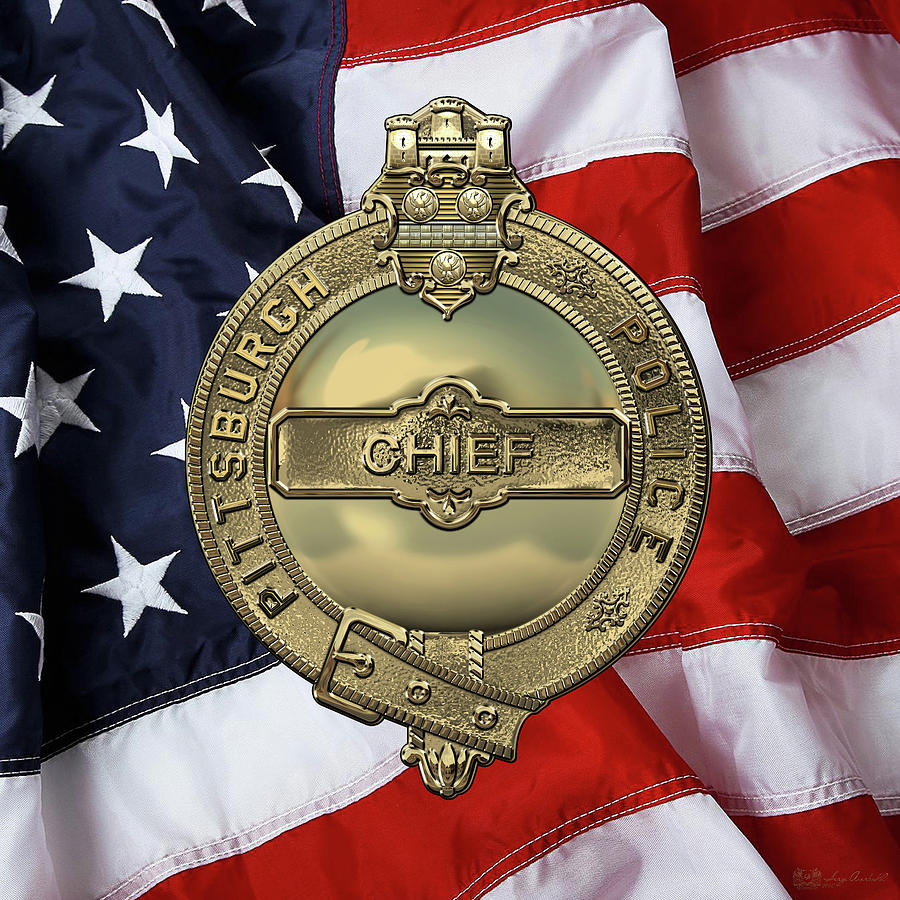 Pittsburgh Bureau of Police -  P B P  Chief Badge over American Flag Digital Art by Serge Averbukh