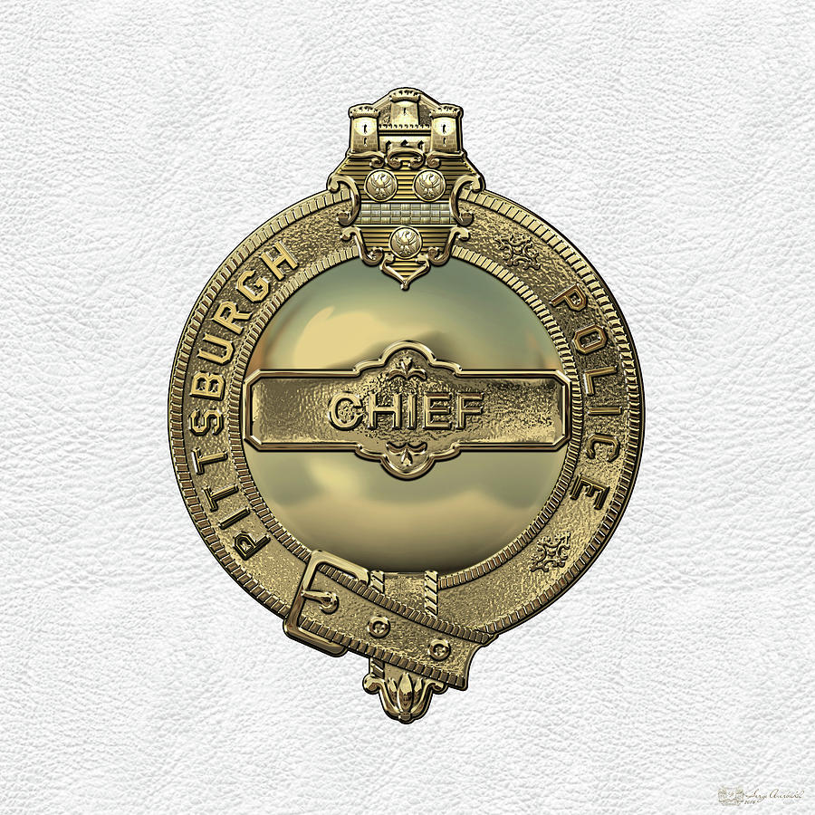 Pittsburgh Bureau of Police -  P B P  Chief Badge over White Leather  Digital Art by Serge Averbukh