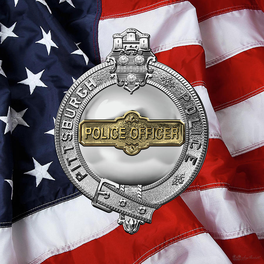 Pittsburgh Bureau of Police -  P B P  Police Officer Badge over American Flag Digital Art by Serge Averbukh